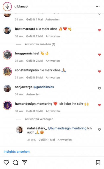 Screenshot Qi Blanco Instagram Kommentare 